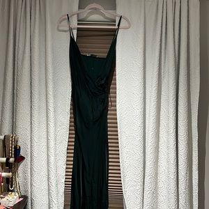 Green Satin Slip Midi Dress